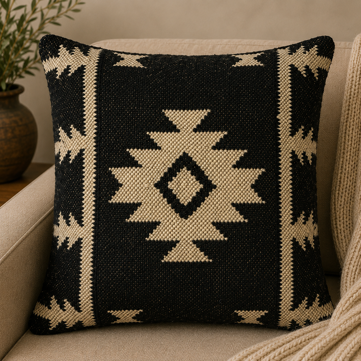 Aztec Star Medallion Cushion Cover – Charcoal & Cream